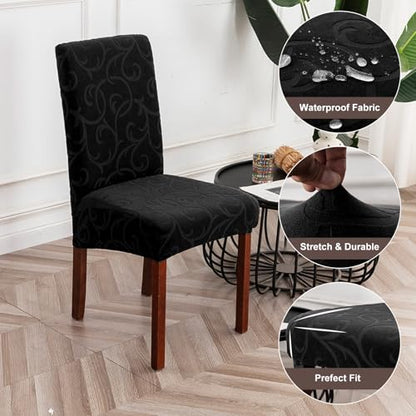 Waterproof Dining Room Chair Covers, Stretch Parsons Chair Slipcovers - color: Black, size: Regular-2 Pack