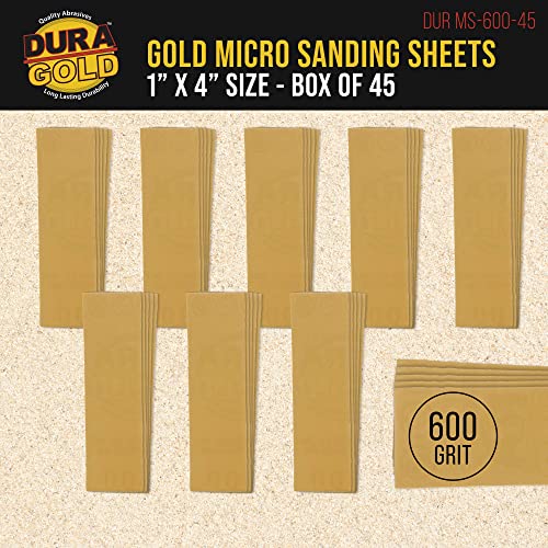 Dura-Gold Premium 1" x 4" Gold Sandpaper Micro Sheets, 600 Grit (Box of 45) - style: 600 Grit