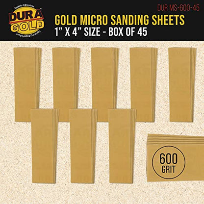 Dura-Gold Premium 1" x 4" Gold Sandpaper Micro Sheets, 600 Grit (Box of 45) - style: 600 Grit