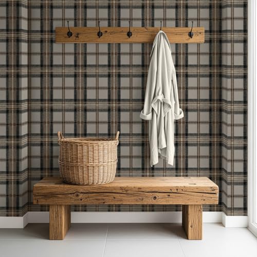 NextWall Harry & Grace Herringbone Plaid Premium Matte Non-Woven Peel and Stick Wallpaper (Cliffside) - color: Cliffside