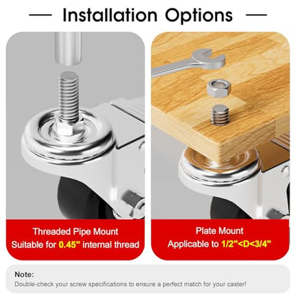 Caster Wheels, Threaded Stem Casters Set of 4 Heavy Duty,1/2"-16 x 1(Stem Diameter 1/2", Length 1"), Dual Locking Caster, Industrial Castor Wheels for Furniture,Carts - color: Silver-Black
