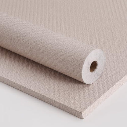 Haimin Fabric Wallpaper Textured Contact Paper (24in X 393in) Grasscloth Wallpaper Peel and Stick Faux Linen Wall Paper Waterproof Vinyl Self Adhesive (Light Brown-1) - color: Light Brown-1