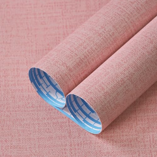 Guvana Grasscloth Peel and Stick Wallpaper Pink Textured Contact Paper Modern Removable Self Adhesive Wall Paper Thicken Fabric Faux Linen Wallpaper for Bedroom Living Room Nursery 394inx15.7in - color: Pink, size: 15.7" x 394"