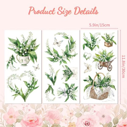 Peacoblue Rub on Transfer Decal Sticker for Furniture Craft Decor 6"x12" Lily of The Valley, 3Pcs Waterproof UV DTF Transfer for Drawer Dresser Glass Porcelain Wood Plastic - style: Lily of The Valley