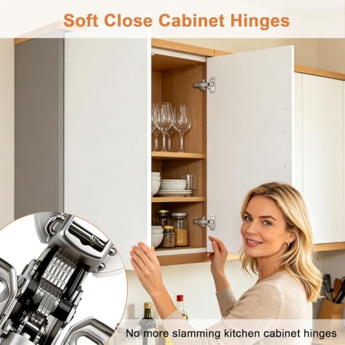 Probrico Full Overlay Soft Close Clip On Face Frame Mounting Cabinet Hinges, Nickel Plated Door Hinges, Concealed Screws 105 Degree Kitchen Cabient Hinges, 4 Pair