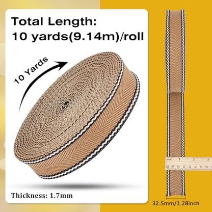 BENECREAT 10 Yards Polyester Cotton Striped Webbing, Fabric Webbing Trim Herringbone Sewing Ribbon for Crafts Bag Handles - color: Tan