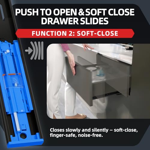 SHUHANG 10 Pair Push to Open Soft Close Drawer Slides 100 lb Load Capacity Side Mount Ball Bearing Rails Cabinet Dresser Glides Wardrobe Kitchen Trash Can Slider Runners Black(20 Inch) - color: (Soft Close & Push to Open)Black-10 pair, size: 20 Inch