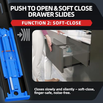 SHUHANG 10 Pair Push to Open Soft Close Drawer Slides 100 lb Load Capacity Side Mount Ball Bearing Rails Cabinet Dresser Glides Wardrobe Kitchen Trash Can Slider Runners Black(20 Inch) - color: (Soft Close & Push to Open)Black-10 pair, size: 20 Inch