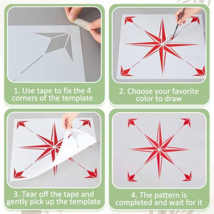 Zonon 4 Pcs 18 in Reusable Tile Stencil for Painting Large Pattern - size: 18 in, style: Compass Star