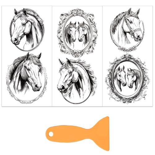 OLYCRAFT 3pcs/Set Vintage Horse Rub on Transfers for Furniture and Crafts 6x12 Inch Black White Horse Furniture Decals Transfer Stickers Rub on Decal with 1pc Scraper for Wood Window DIY Home Decor - style: Horse
