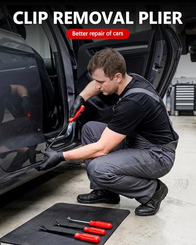 3Pcs Auto Fastener Remover Trim Rivet Removal Tool Kit for Car Door Panel Dashboard (Red) - color: Red