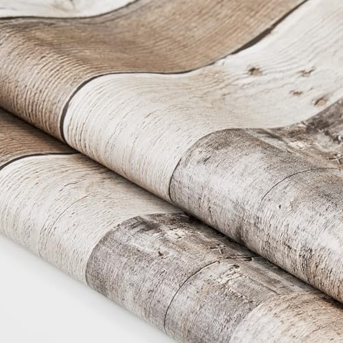 Yun-aeon Natural Wood-Grey Contact Paper Peel and Stick Wallpaper - color: Natural Wood-grey, size: 34.6" x 480"