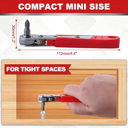 17 PCS Right Angle Ratcheting Screwdriver Set, 90 Degree Offset Screwdriver for Tight Spaces, 36-Tooth Reversible Mini Ratchet Set with 1/4" Phillips/Pozidriv/Slotted/Torx Bits and Sockets
