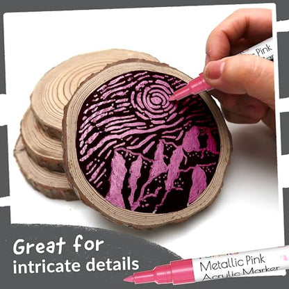 5 Acrylic Metallic Pink Paint Pen Markers for Rocks, Canvas, Wood - color: Metallic Pink
