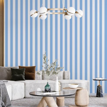 Blue and White Striped Peel and Stick Wallpaper 17.3"x200" - color: Blue, size: 17.3" x 200"