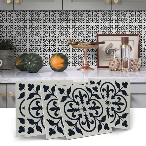 Alwayspon 12 Sheet 6x6inch 3D Thicken Foaming Board Vinyl Backsplash Marble Tiles, Self-Adhesive Peel and Stick Wall Tile Stickers Stick on Subway Tiles for Kitchen Bathroom Wall, Black Floral - color: Black Floral 2