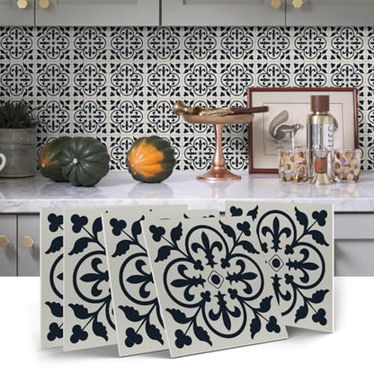 Alwayspon 12 Sheet 6x6inch 3D Thicken Foaming Board Vinyl Backsplash Marble Tiles, Self-Adhesive Peel and Stick Wall Tile Stickers Stick on Subway Tiles for Kitchen Bathroom Wall, Black Floral - color: Black Floral 2