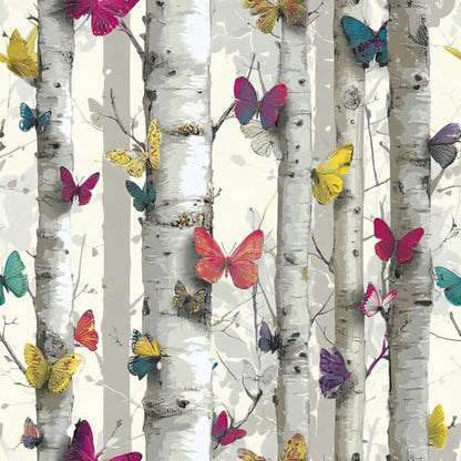 Birch Tree Peel and Stick Wallpaper, Butterfly Woodland Nature Wallpaper - color: ML-M095, size: 17.7" x 236"
