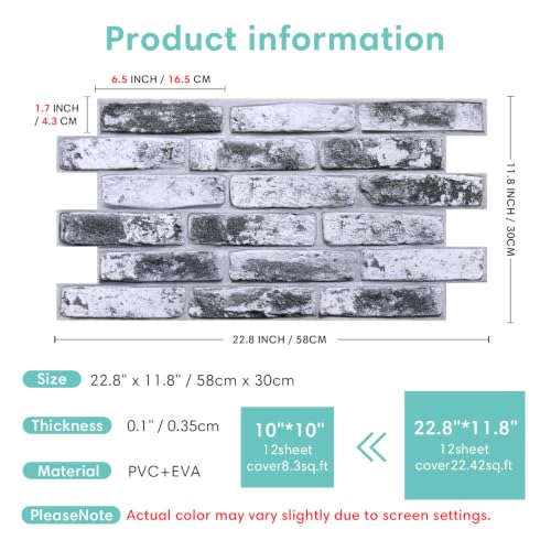 Commomy Faux Brick 3D Wall Panels Peel and Stick 12 pcs of 22.8" x 11.8" - color: Large Brick-B