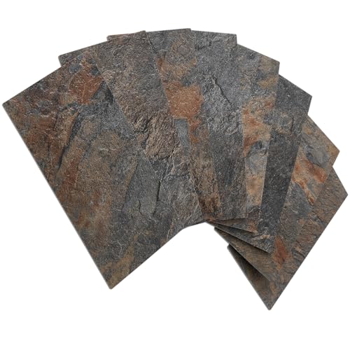AULIGET 100 Piece Rust Slate Peel and Stick Backsplash Wall Tiles, 3" x 6" PVC Faux Stone Stick on Tiles for Backsplash Kitchen, Bathroom, Laundry Room, Camper, Fireplace - color: Rust Slate