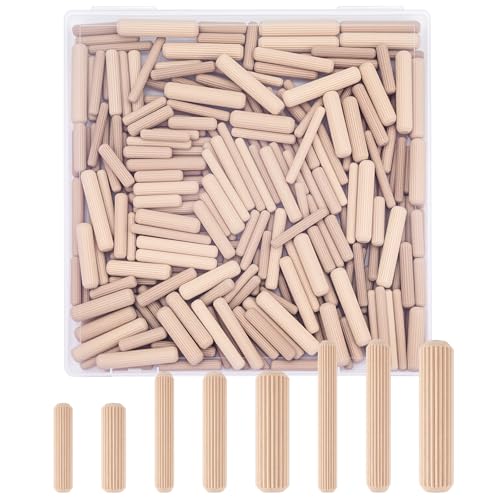 WISYOK 300Pcs Wooden Dowels, 8 Sizes, 1/4,5/16,3/8 in - size: 8 Size-300pcs