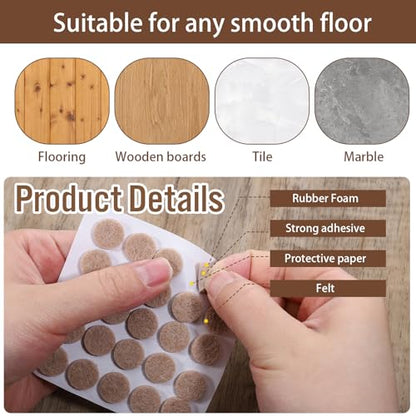 48 Pcs 1/2 Inch Felt Pads for Chair Legs Brown Felt Cabinet Door Pads Self Adhesive Round Felts Feet Protector Felts Bumpers for Table Chair Sofa Furniture Kitchen Cabinet Doors Floor Drawers Cupboard