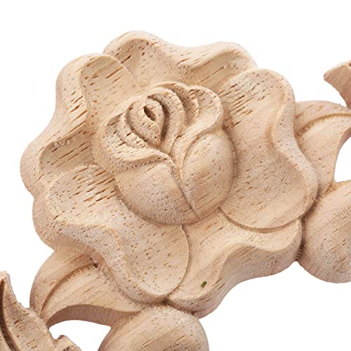 4Pcs Wooden Carved Rose Appliques Onlays, Furniture Corner Carvings Decals - size: 10x10cm/3.94"x3.94"