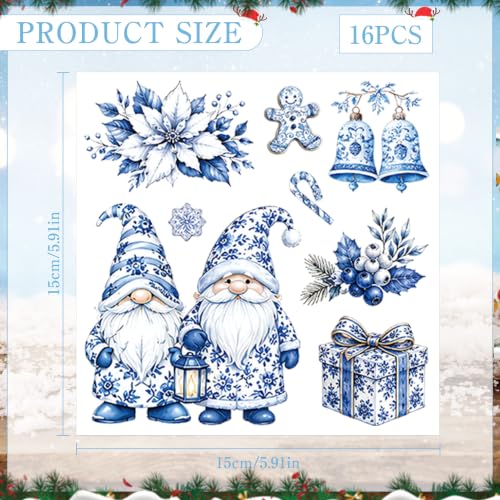 UV DTF Winter Rub on Transfers, 12 Pcs Blue Porcelain Furniture Decals - style: Blue Porcelain
