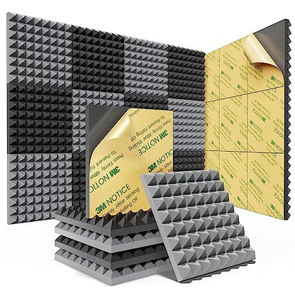 Sonicism Sound Proof Foam Panels for Walls 12 Pack Self-Adhesive 1"X12"X12" - color: Black-Gray, size: 1 Inch 12 Pack Self-Adhesive