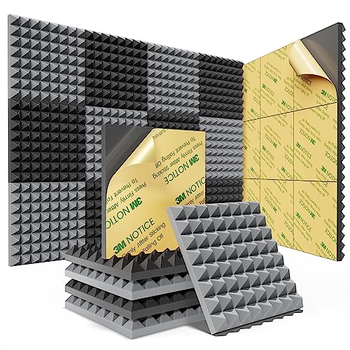 Sonicism Sound Proof Foam Panels for Walls 12 Pack Self-Adhesive 1"X12"X12" - color: Black-Gray, size: 1 Inch 12 Pack Self-Adhesive