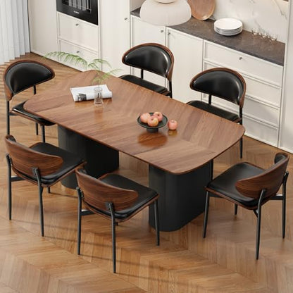REONEY Dining Chairs Set of 4, Mid-Century Modern Kitchen Chairs, Black - color: Black Pu