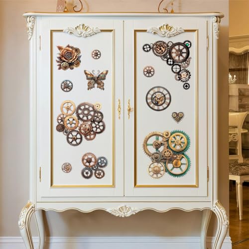 Peacoblue Steampunk Gears Rub On Transfers for Furniture Craft 6"x12" - style: Steampunk Gears