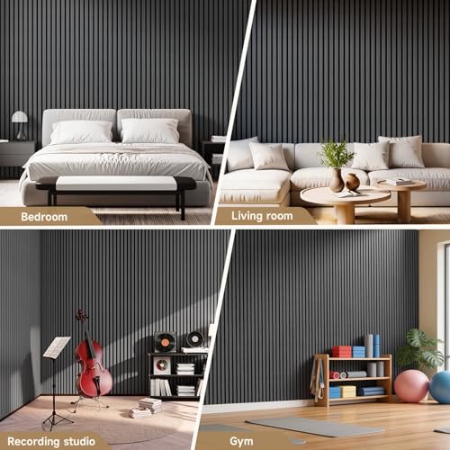 INMOZATA Soundproof Wood Slat Wall Panels, 4 Pack 94.5" x 7.9", Black - color: Matte Black, size: 94.5"x7.9”