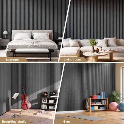 INMOZATA Soundproof Wood Slat Wall Panels, 4 Pack 94.5" x 7.9", Black - color: Matte Black, size: 94.5"x7.9”