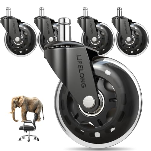 Lifelong Office Chair Wheels Replacement, Heavy Duty, 5-Pack Universal Fit - color: Clear, size: 3 Inch