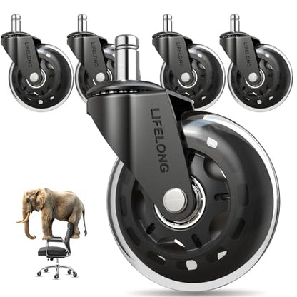 Lifelong Office Chair Wheels Replacement, Heavy Duty, 5-Pack Universal Fit - color: Clear, size: 3 Inch