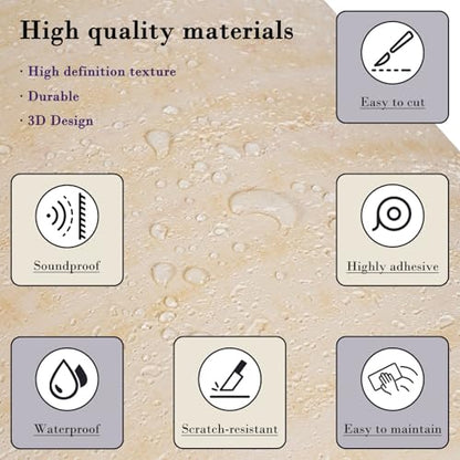 Peel and Stick Faux Travertine PVC Wall Panel Roll, Warm Beige, 15.7"x118" - color: Warm Beige