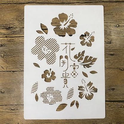 TIAMECH A4 Reusable Hibiscus Floral Stencil for Painting - style: Chinese Hibiscus Floral