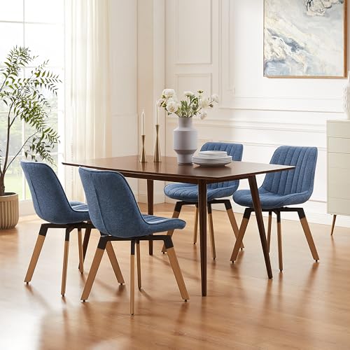 Art Leon Mid Century Upholstered Swivel Fabric Dining Chairs Set of 2 Blue - color: Blue, size: Set of 2-Fabric