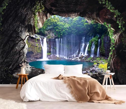 YQWDMX - 3D Cave Waterfall Peel and Stick Wallpaper Mural for Bedroom ZY07 M - color: Z7, size: 135" x 90"