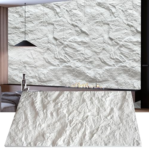 KASARO 3D Faux Stone PU Wall Panels, 4 Pack Cement Texture White - color: Cement White