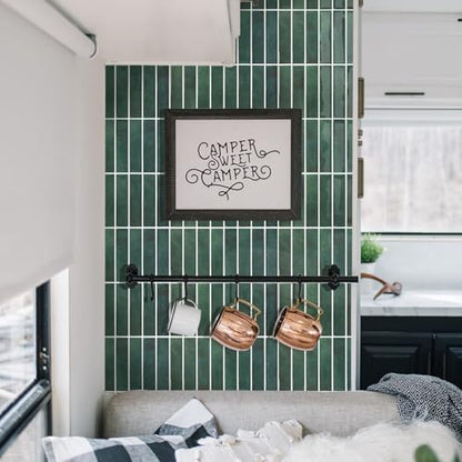 Commomy Green Peel and Stick Tile - 10 Pcs of 12" x 12" - color: Forest Green, Glossy Surface