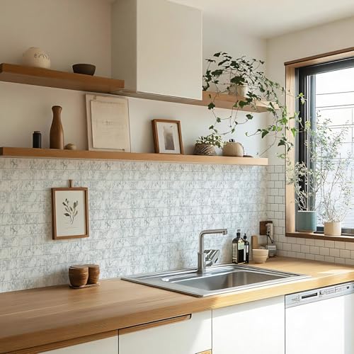 10 Sheets Thicker Design Peel and Stick Backsplash, 12"x12" Peel and Stick Wall Tiles, Subway Look Marble Tiles Backsplash for Kitchen and Bathroom, Snow Flake White - color: Snow Flake White