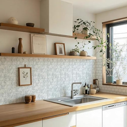 10 Sheets Thicker Design Peel and Stick Backsplash, 12"x12" Peel and Stick Wall Tiles, Subway Look Marble Tiles Backsplash for Kitchen and Bathroom, Snow Flake White - color: Snow Flake White