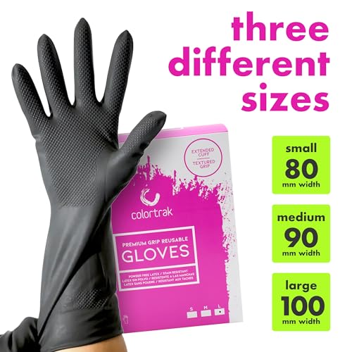Colortrak Reusable Latex Salon Gloves, Black, 20 Count, Large - size: Large (20 Count)