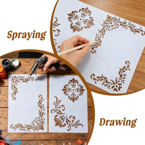 6PCS Border Stencils for Painting, Reusable Stencils for Crafts with 3 Designs for Wood, Wall, Fabric, Transparent White Pet