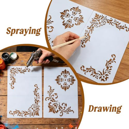 6PCS Border Stencils for Painting, Reusable Stencils for Crafts with 3 Designs for Wood, Wall, Fabric, Transparent White Pet