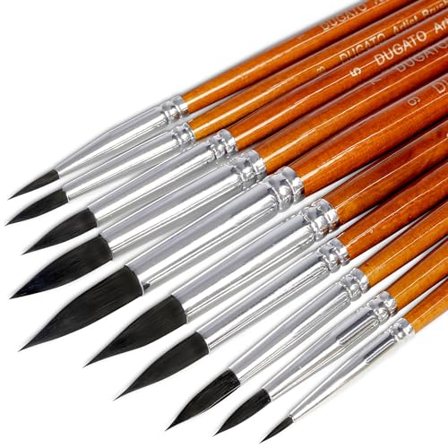 DUGATO Watercolor Brushes Set, 10-Piece Round Pointed Tip Paint Brushes - color: Brown