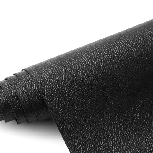 KUUP Lychee PU Faux Leather Fabric Sheets, 1 Yard 54" x 36", 0.8mm Thick - color: Black Litchi, size: 1 yard