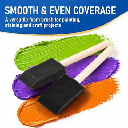 8 Pack Foam Paint Brushes, 1.6 Inch Width, Black, Wooden Handle